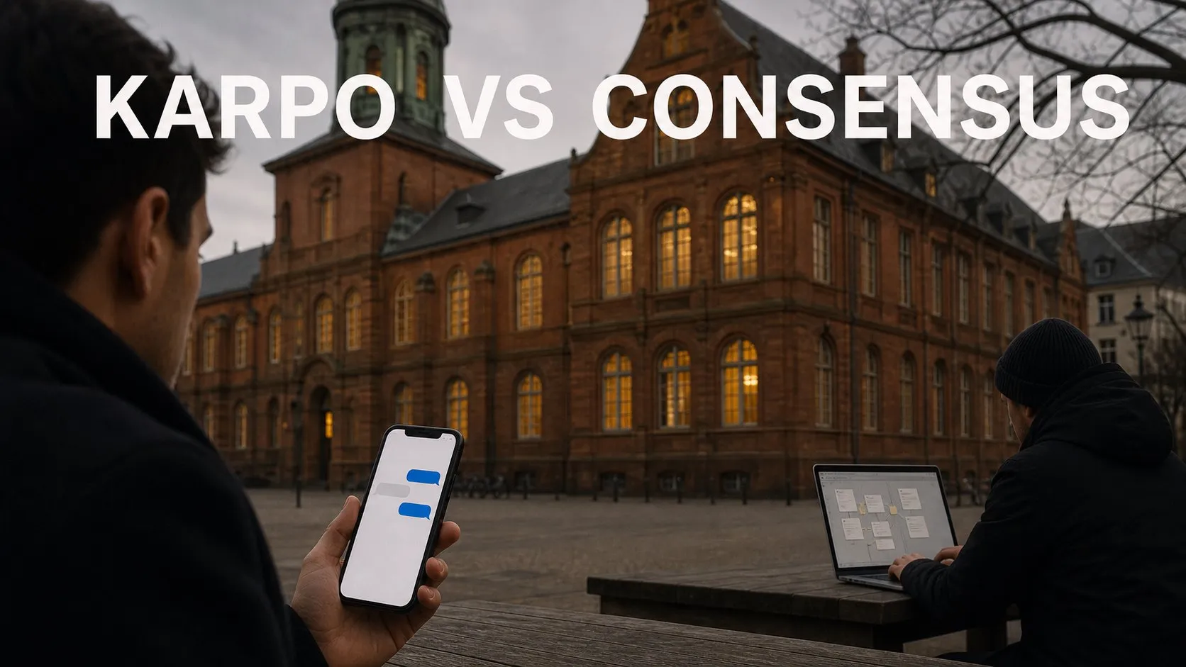 Photorealistic Karpo versus Consensus comparison using a architecture establishing composition