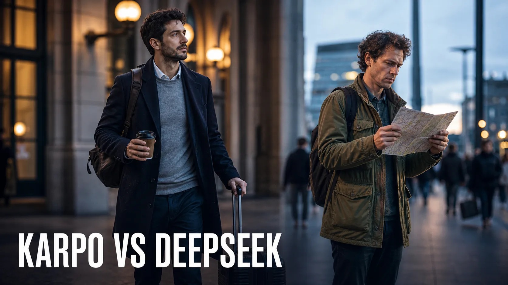 Karpo versus DeepSeek in a photorealistic editorial comparison.