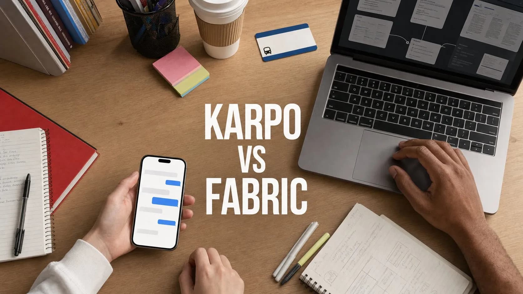 Photorealistic Karpo versus Fabric comparison using a workspace overhead composition