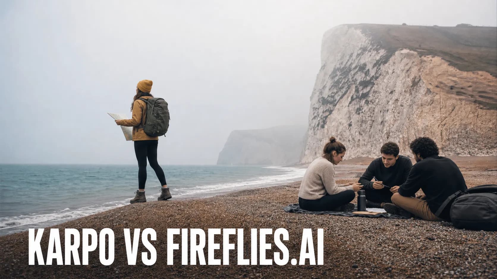 Karpo versus Fireflies.ai in a photorealistic editorial comparison.