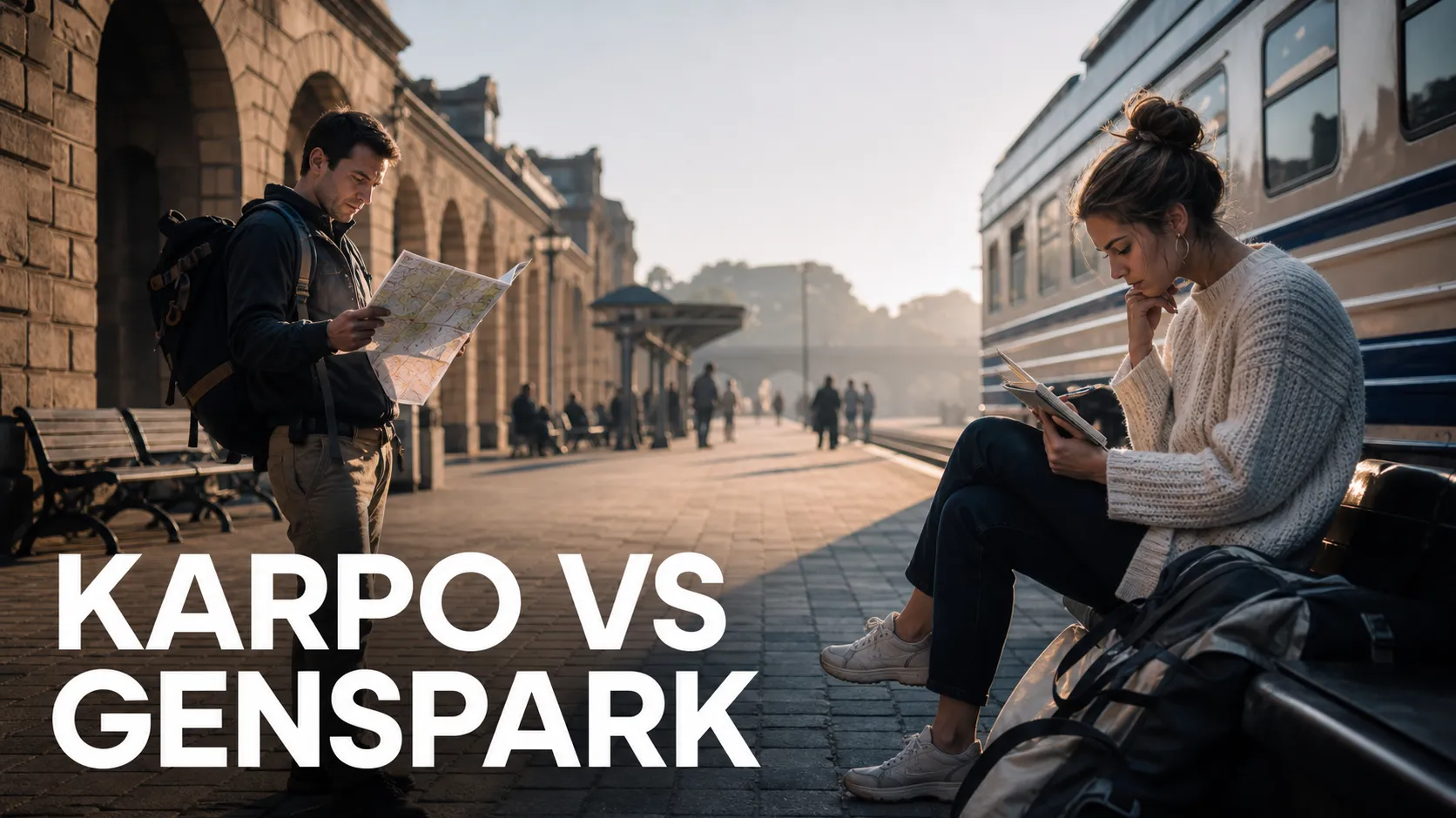 Karpo versus Genspark in a photorealistic editorial comparison.