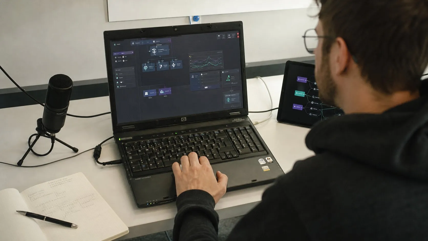 A photorealistic AI coding agent work moment showing where Google Jules fits before a city decision