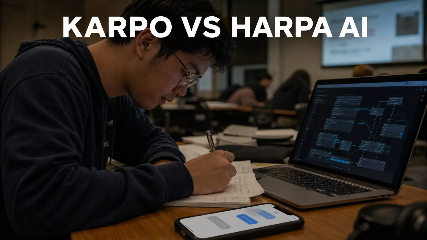 Photorealistic Karpo versus HARPA AI comparison using a portrait action composition