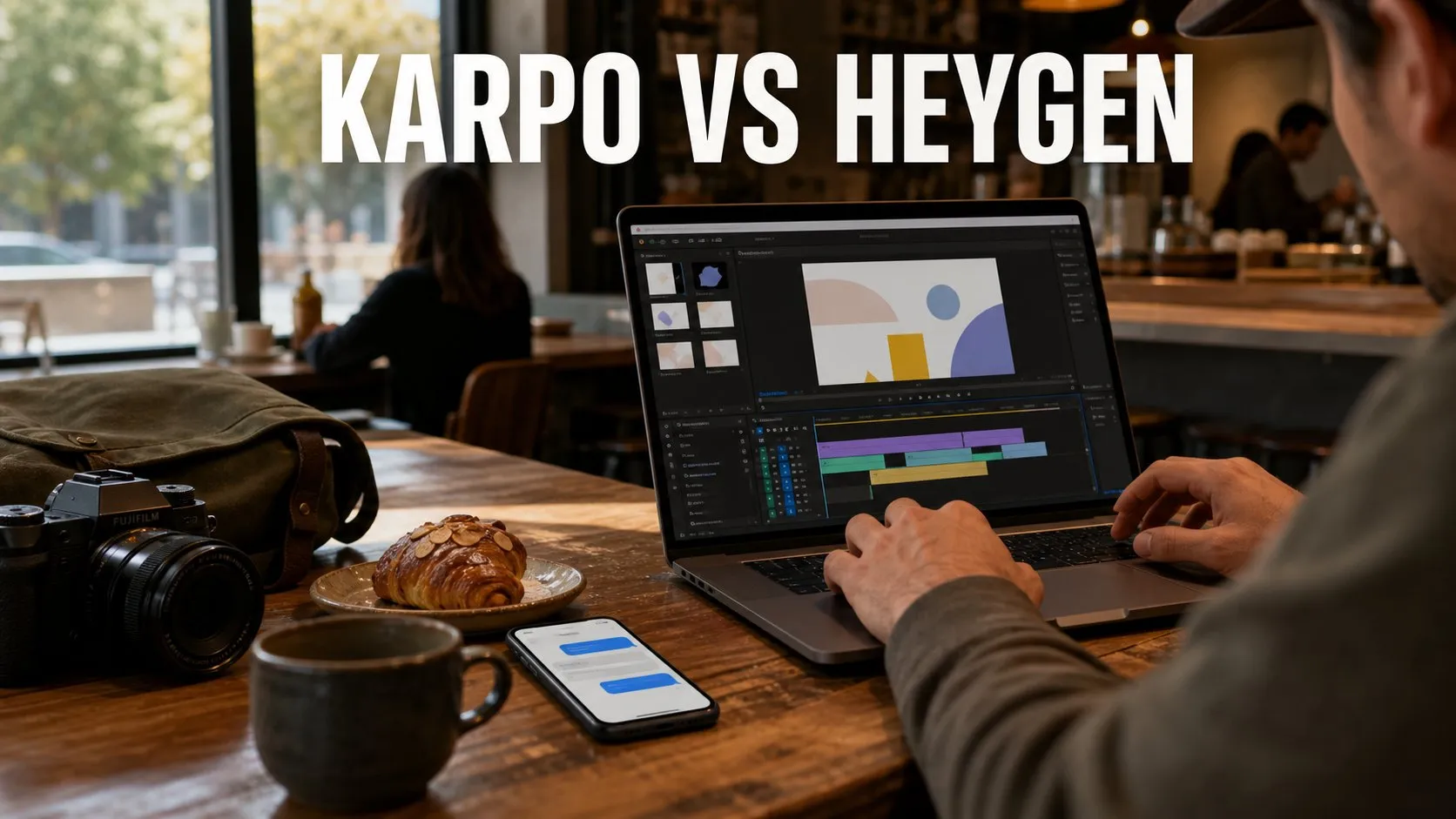 Photorealistic Karpo versus HeyGen comparison using a interior counter composition