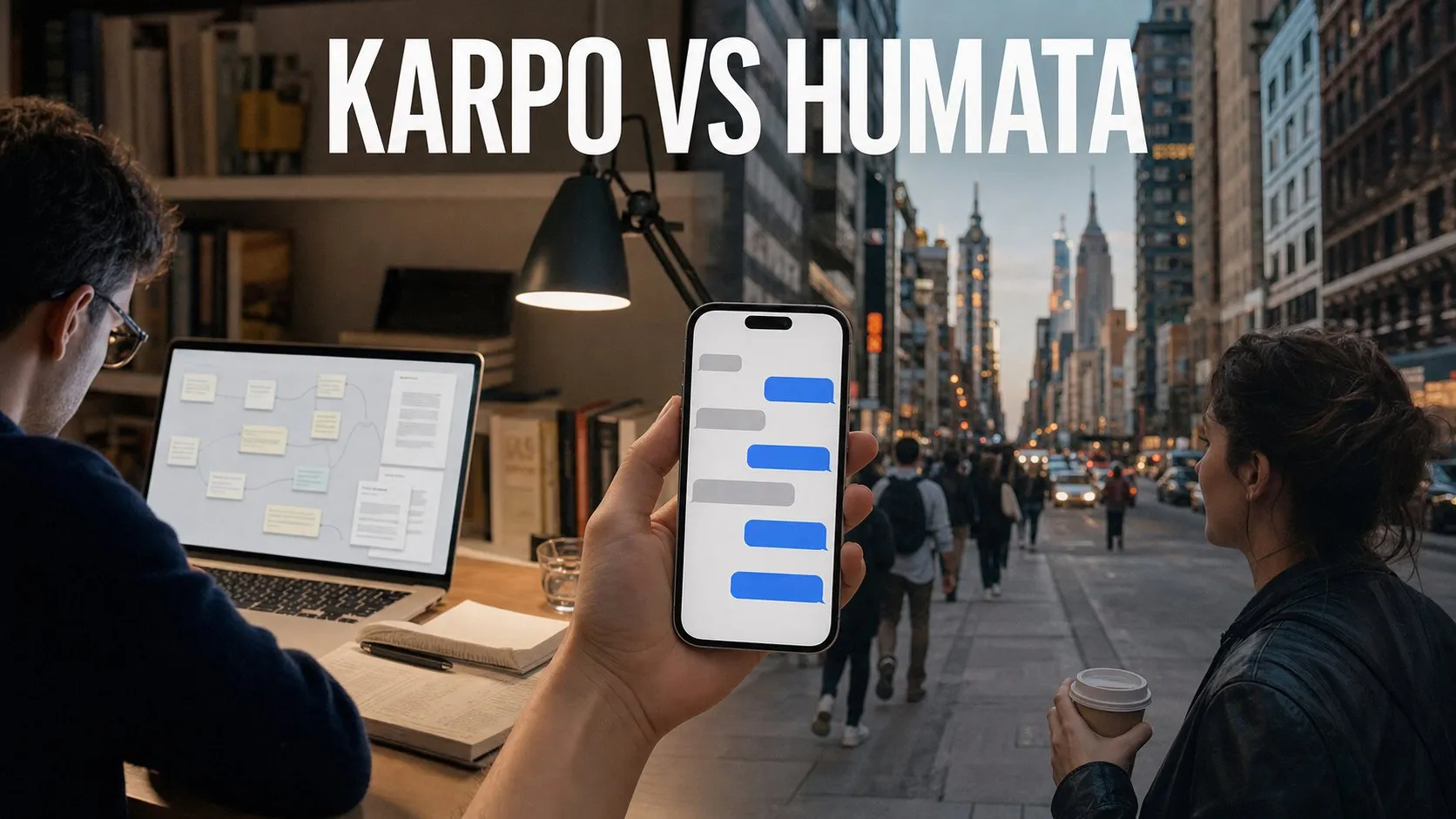 Photorealistic Karpo versus Humata comparison using a split environment composition