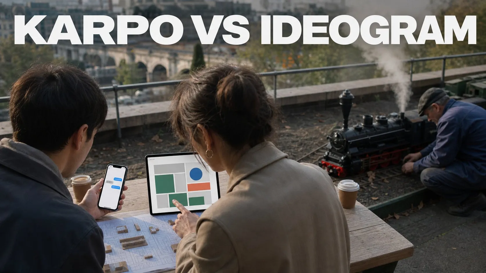 Photorealistic Karpo versus Ideogram comparison using a public space wide composition