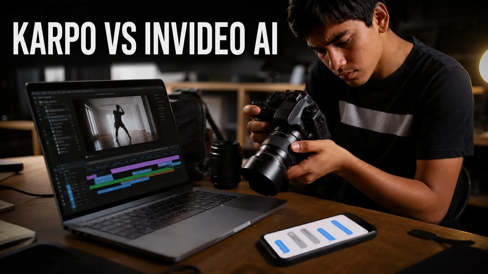 Photorealistic Karpo versus InVideo AI comparison using a portrait action composition