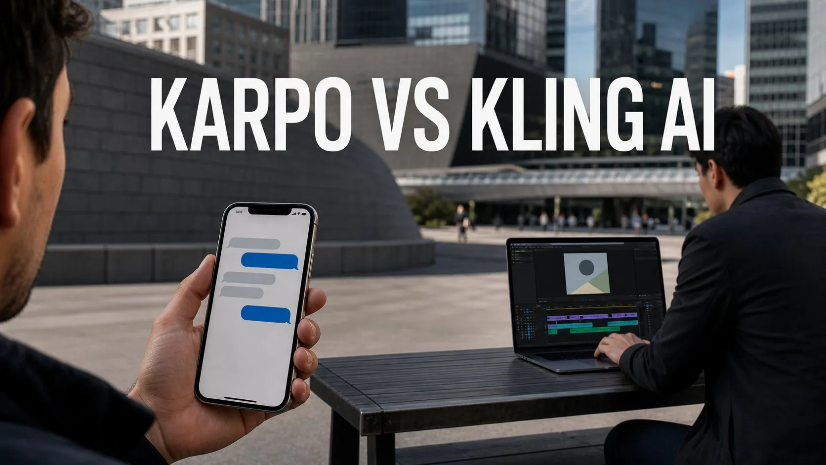 Photorealistic Karpo versus Kling AI comparison using a architecture establishing composition