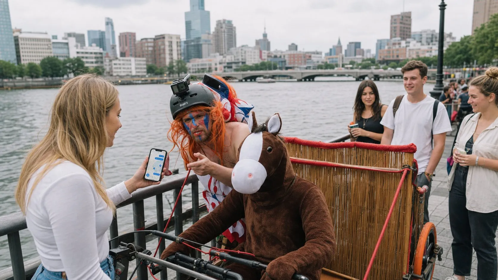 A real city moment showing Karpo helping someone act after using Kling AI