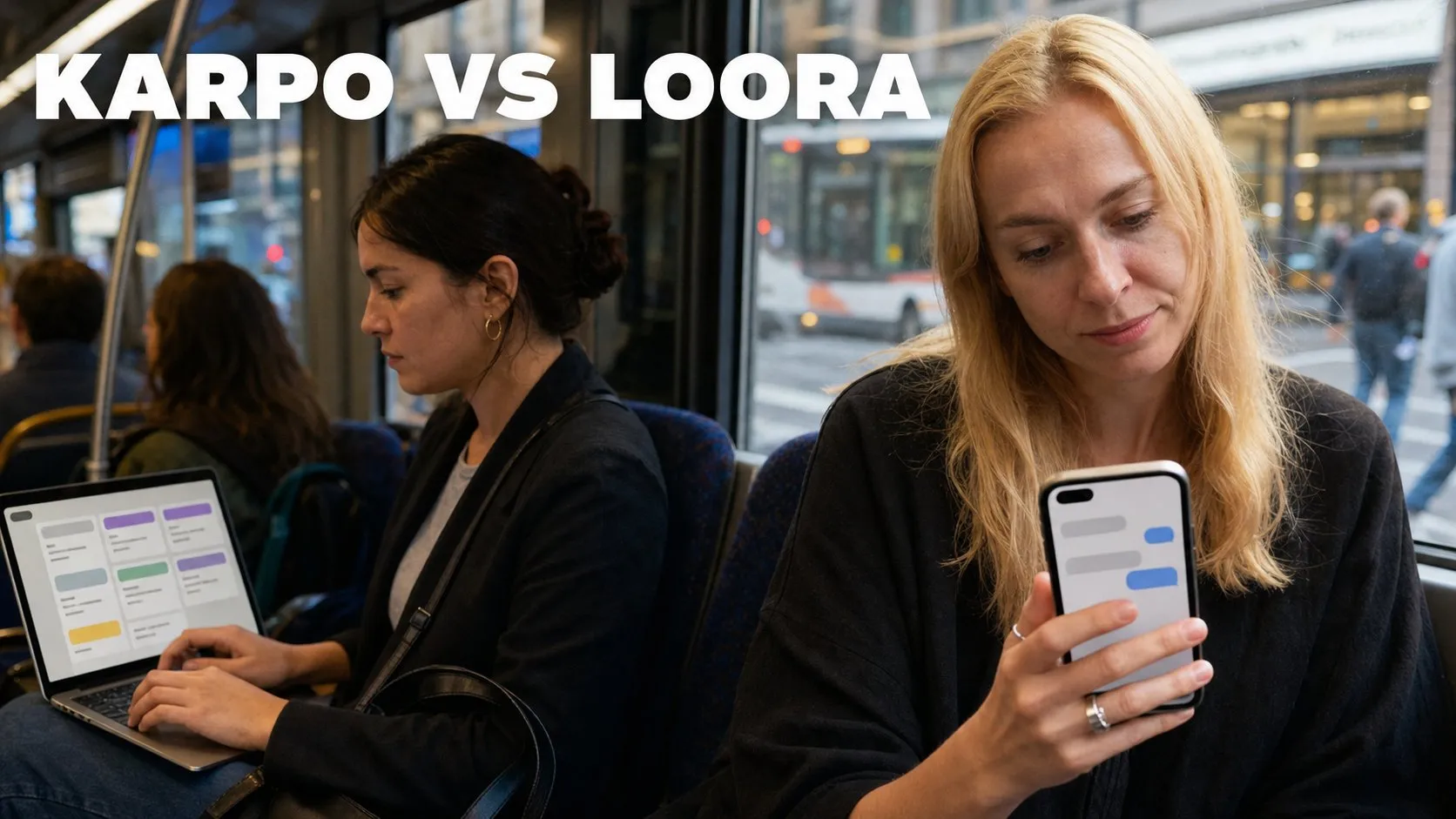 Photorealistic Karpo versus Loora comparison using a street transit composition
