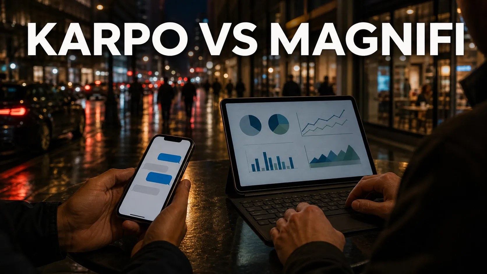 Photorealistic Karpo versus Magnifi comparison using a night exterior composition