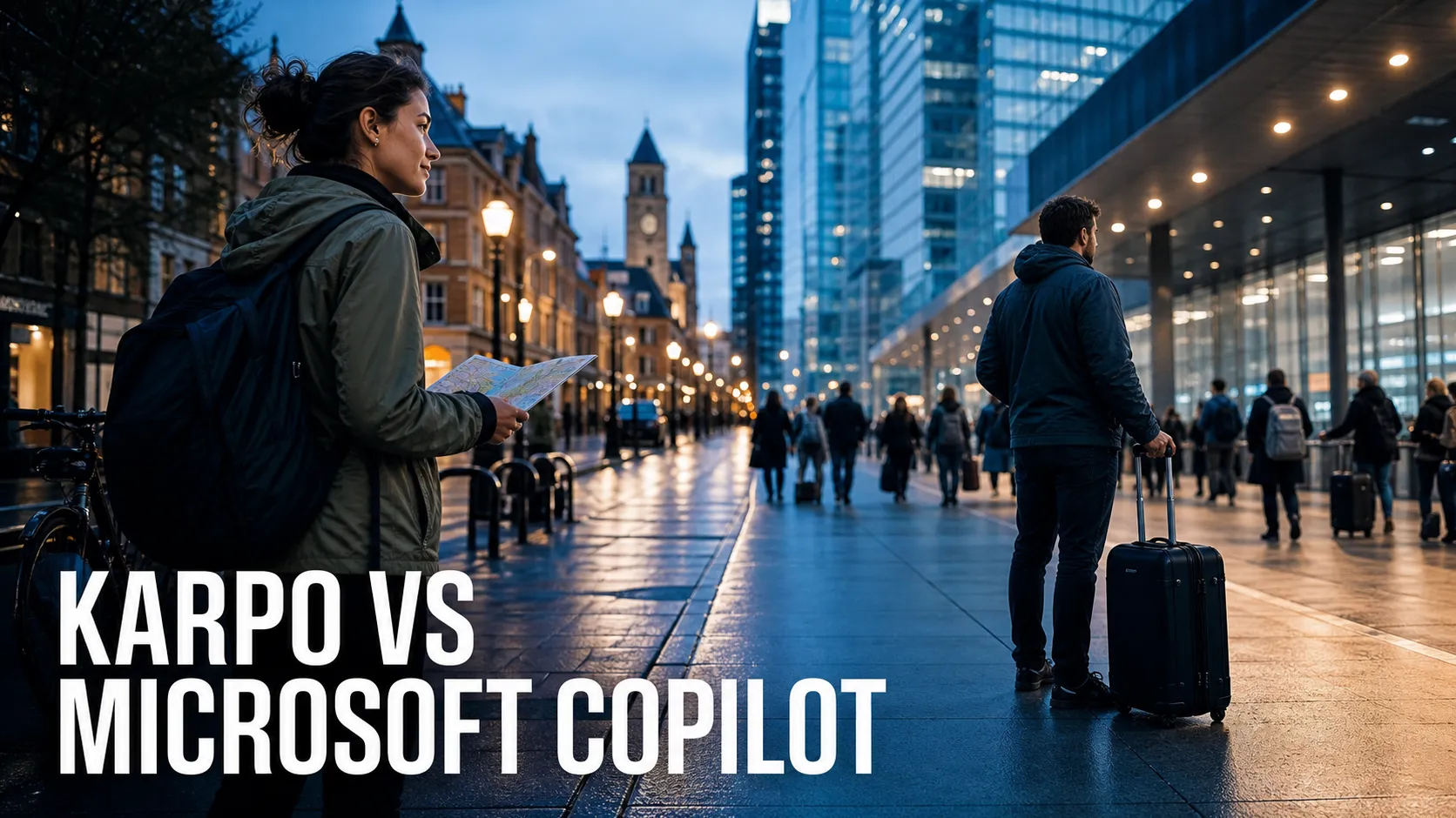 Karpo versus Microsoft Copilot in a photorealistic editorial comparison.