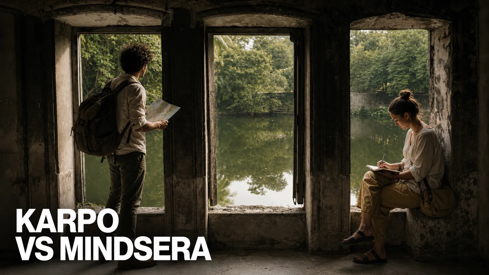 Karpo versus Mindsera in a photorealistic editorial comparison.