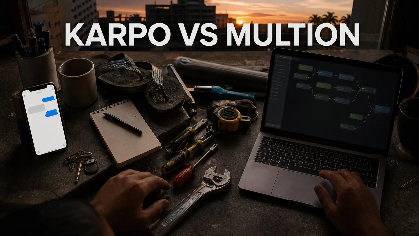 Photorealistic Karpo versus MultiOn comparison using a object tabletop composition