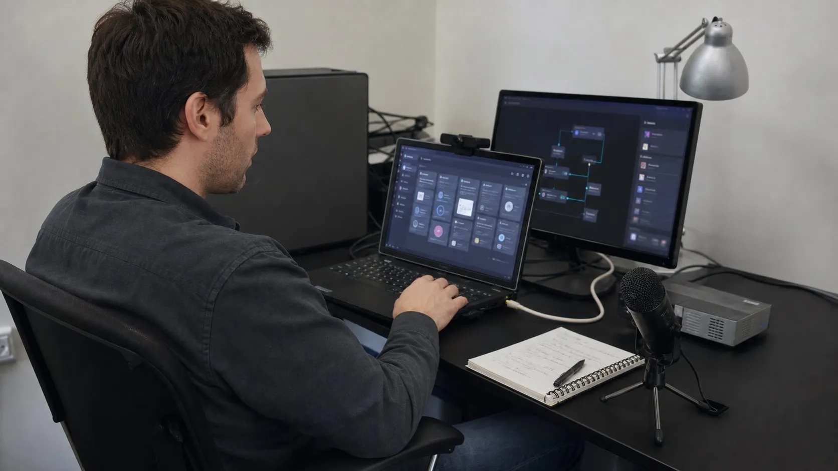 A photorealistic AI web agent work moment showing where MultiOn fits before a city decision