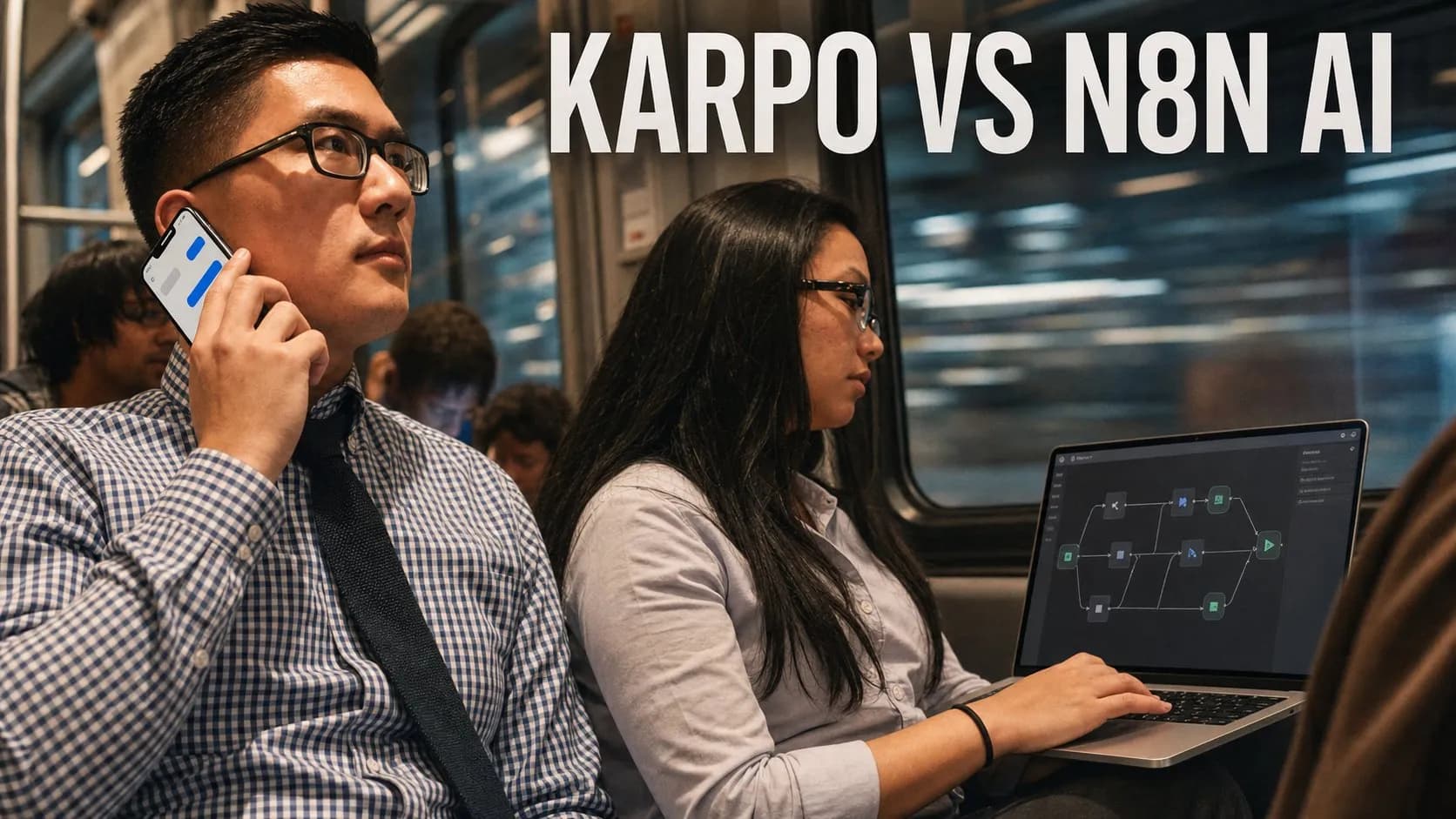 Photorealistic Karpo versus n8n AI comparison using a street transit composition