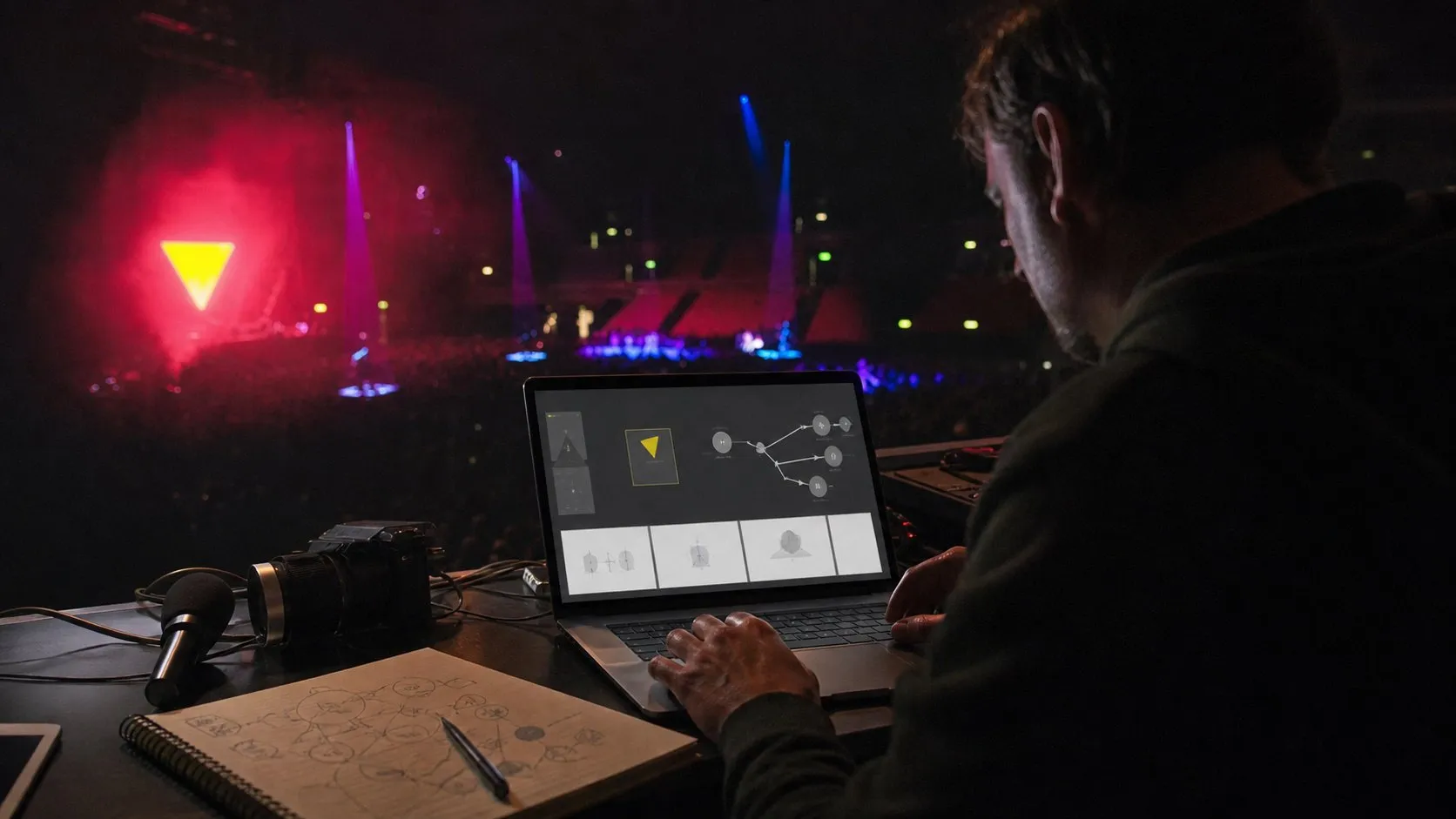 A photorealistic AI visual thinking work moment showing where Napkin AI fits before a city decision