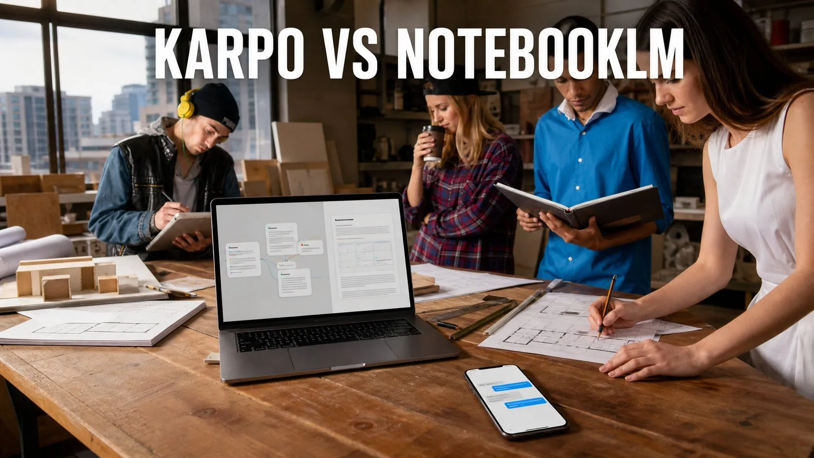 Photorealistic Karpo versus NotebookLM comparison using a studio equipment composition