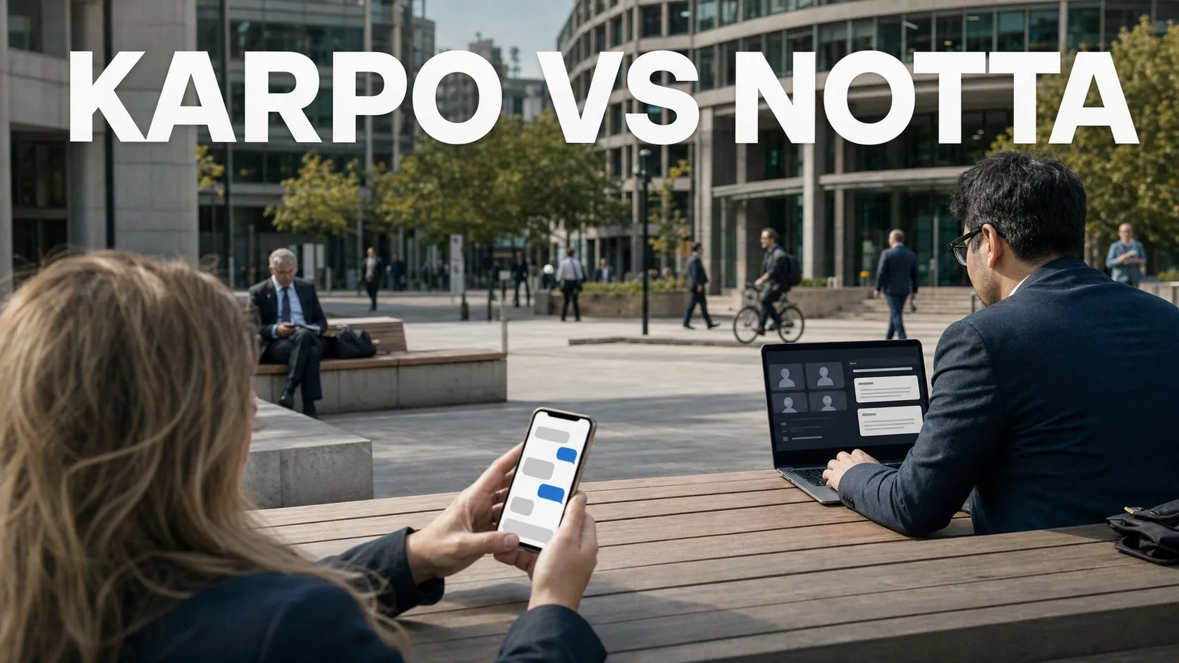 Photorealistic Karpo versus Notta comparison using a architecture establishing composition