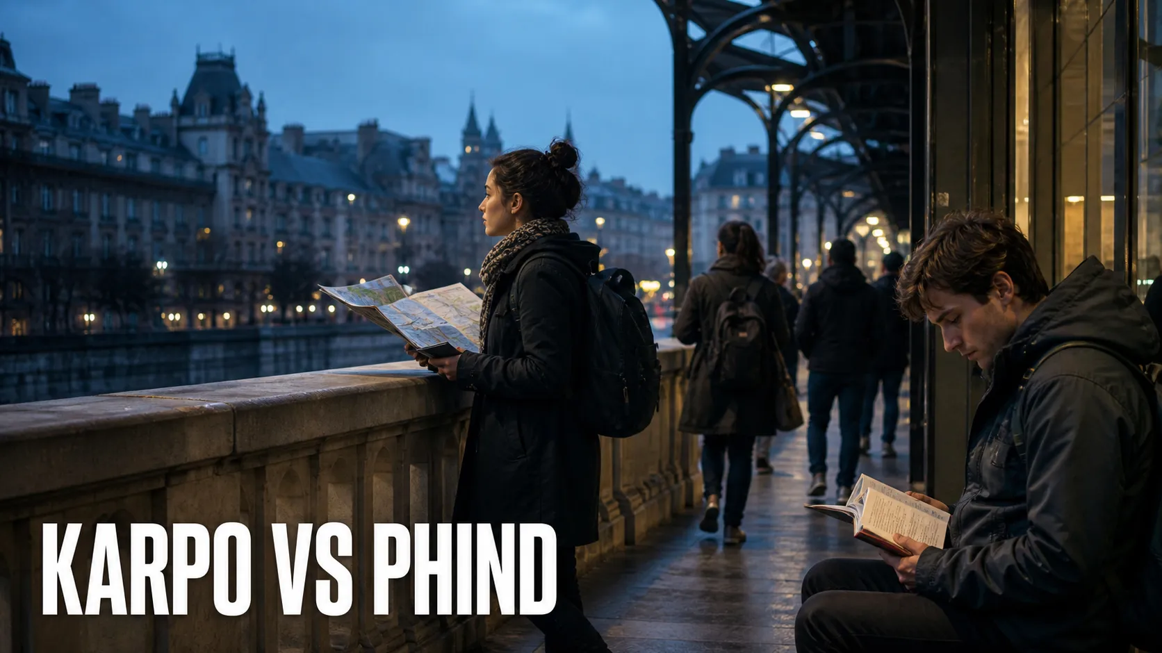 Karpo versus Phind in a photorealistic editorial comparison.