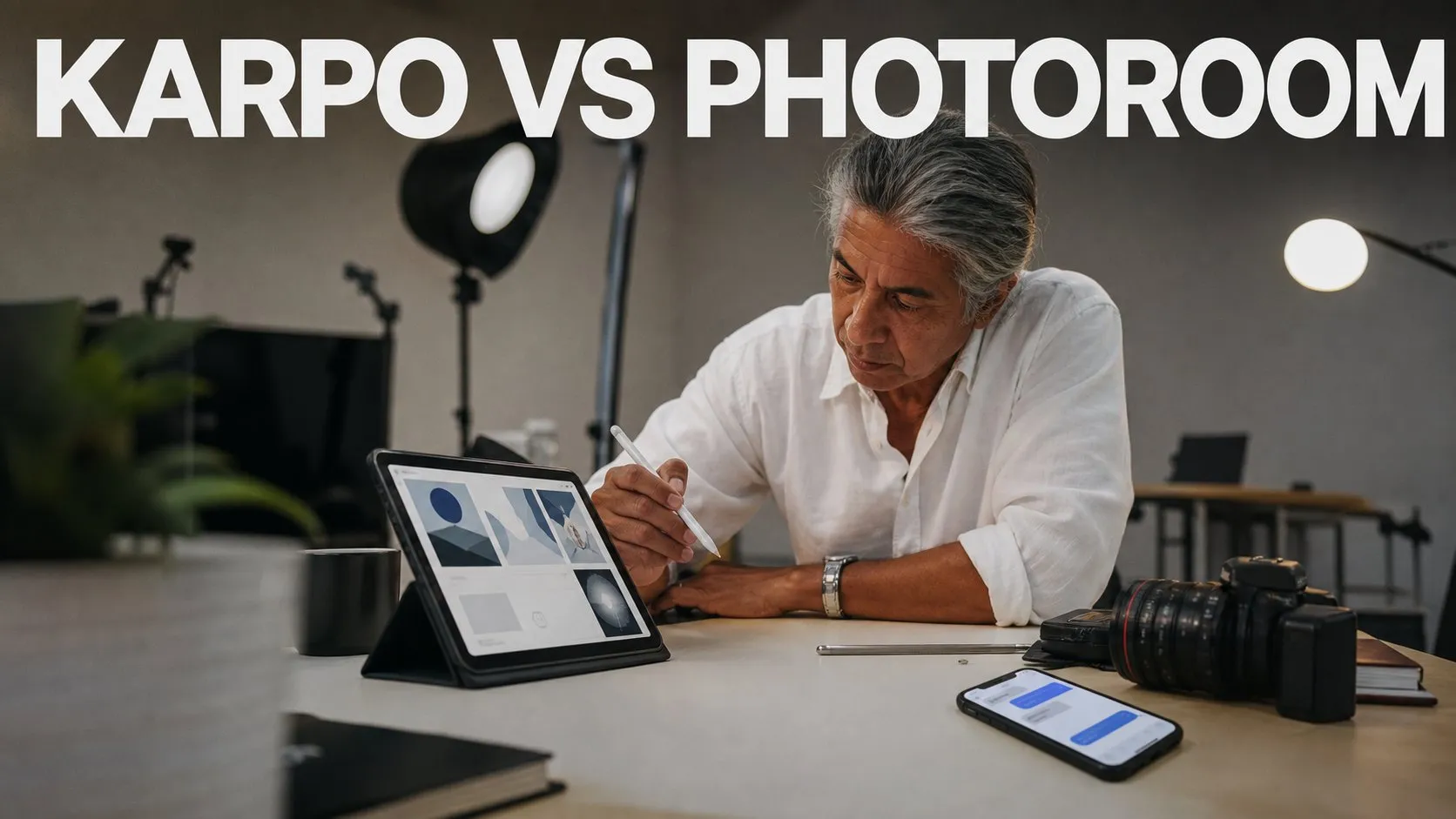 Photorealistic Karpo versus Photoroom comparison using a portrait action composition