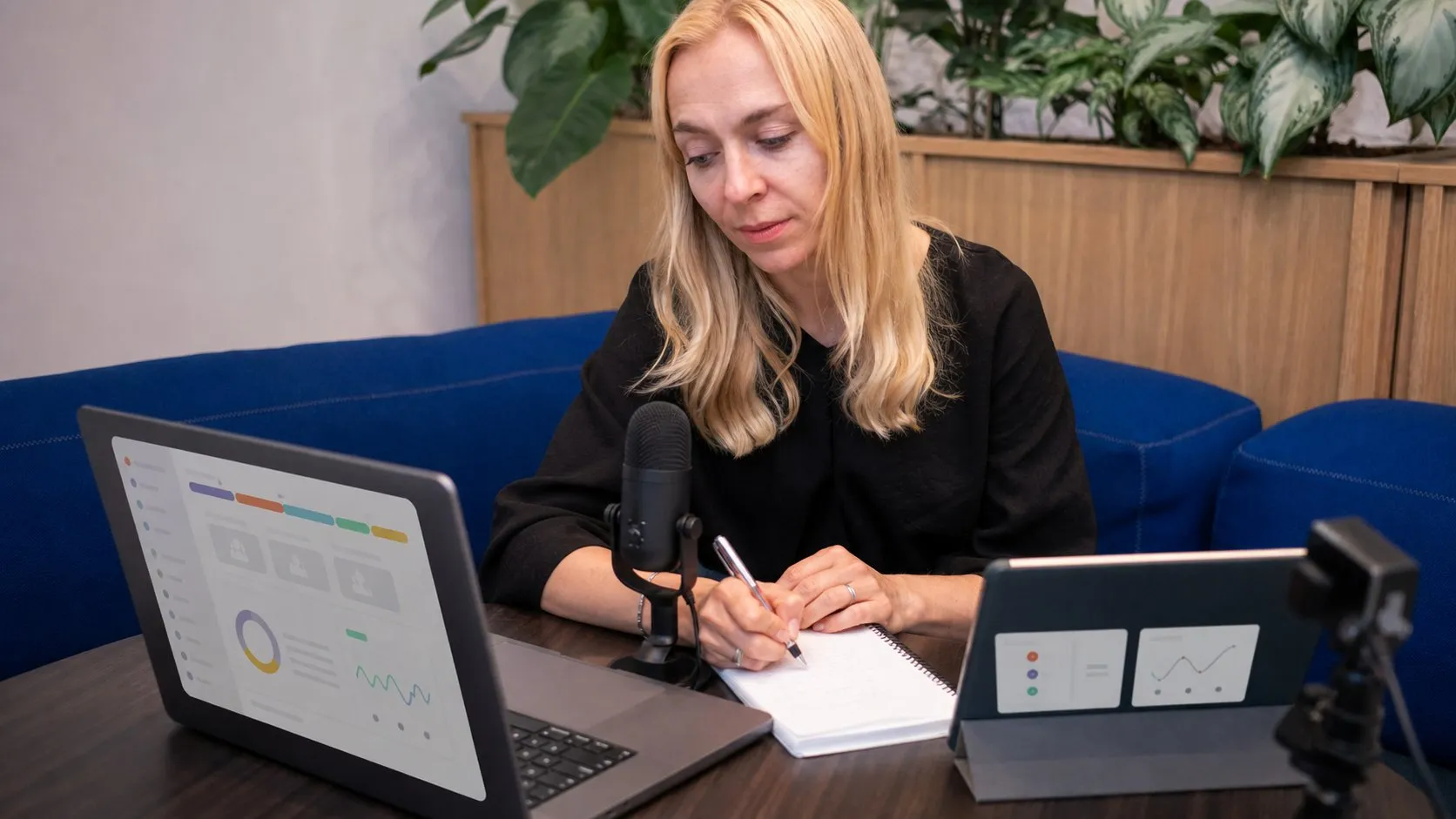 A photorealistic AI meeting assistant work moment showing where Sembly AI fits before a city decision