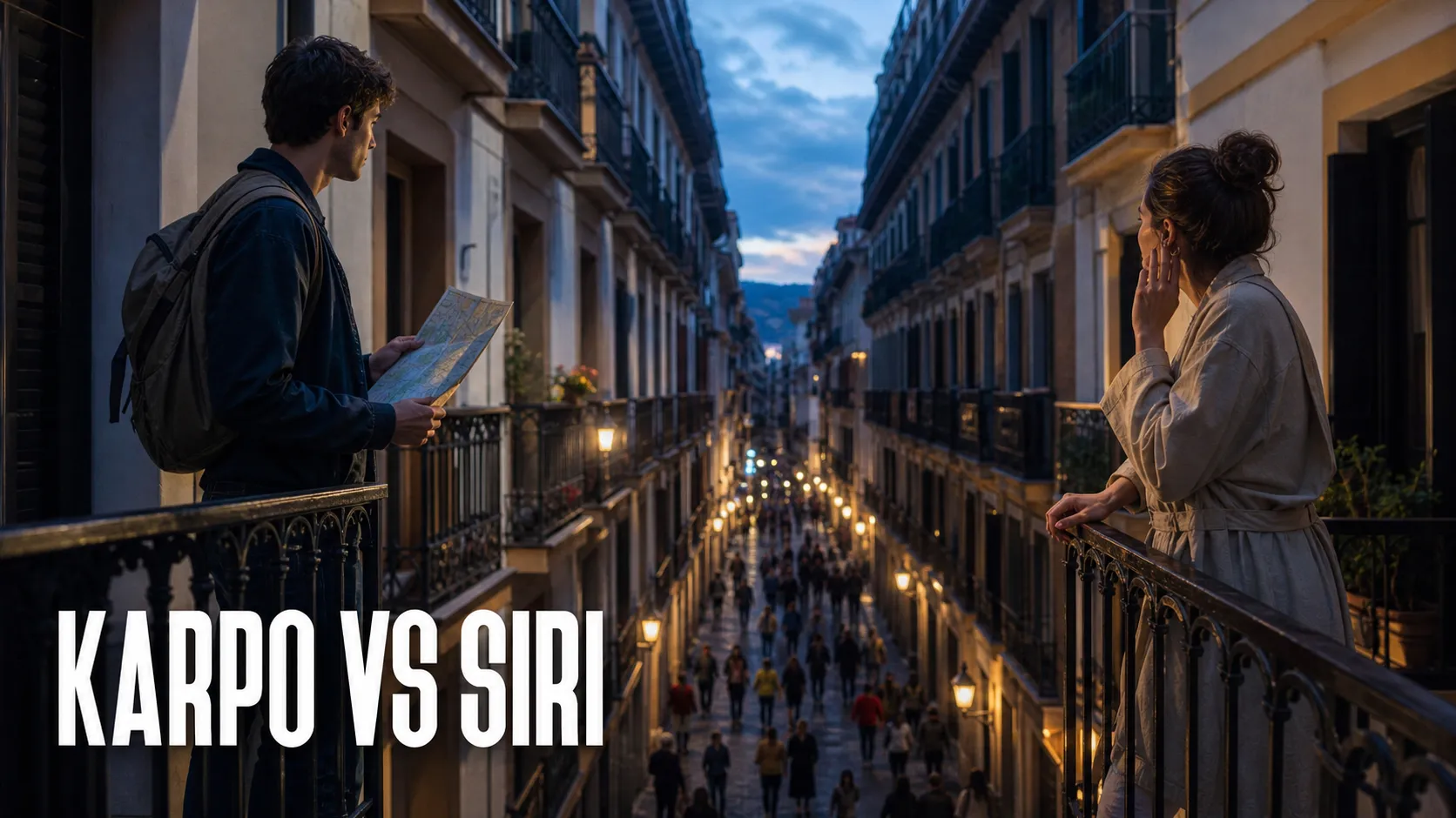 Karpo versus Siri in a photorealistic editorial comparison.