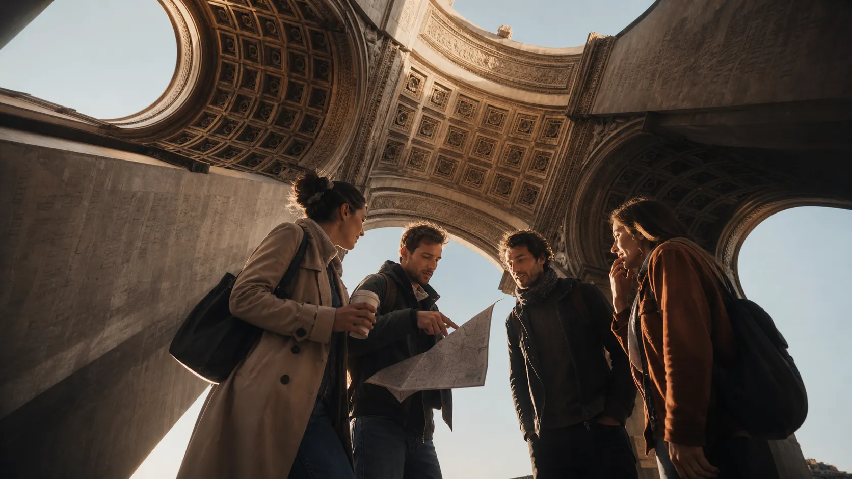 Photorealistic group decision scene showing when to use Karpo and when to use Siri.