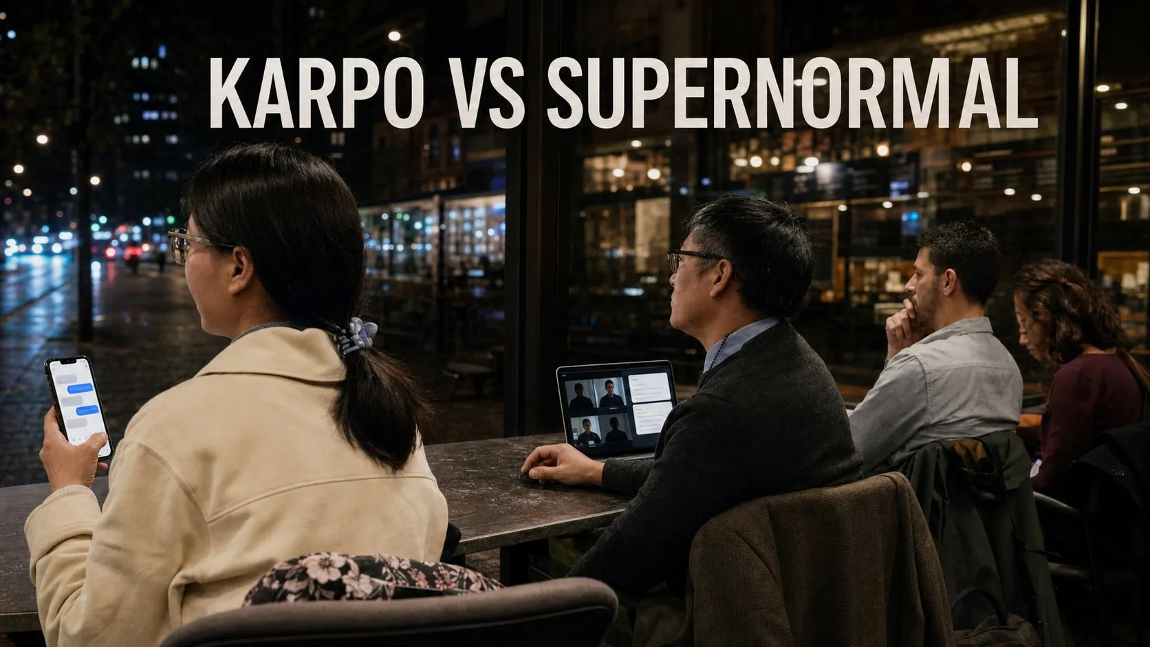 Photorealistic Karpo versus Supernormal comparison using a night exterior composition