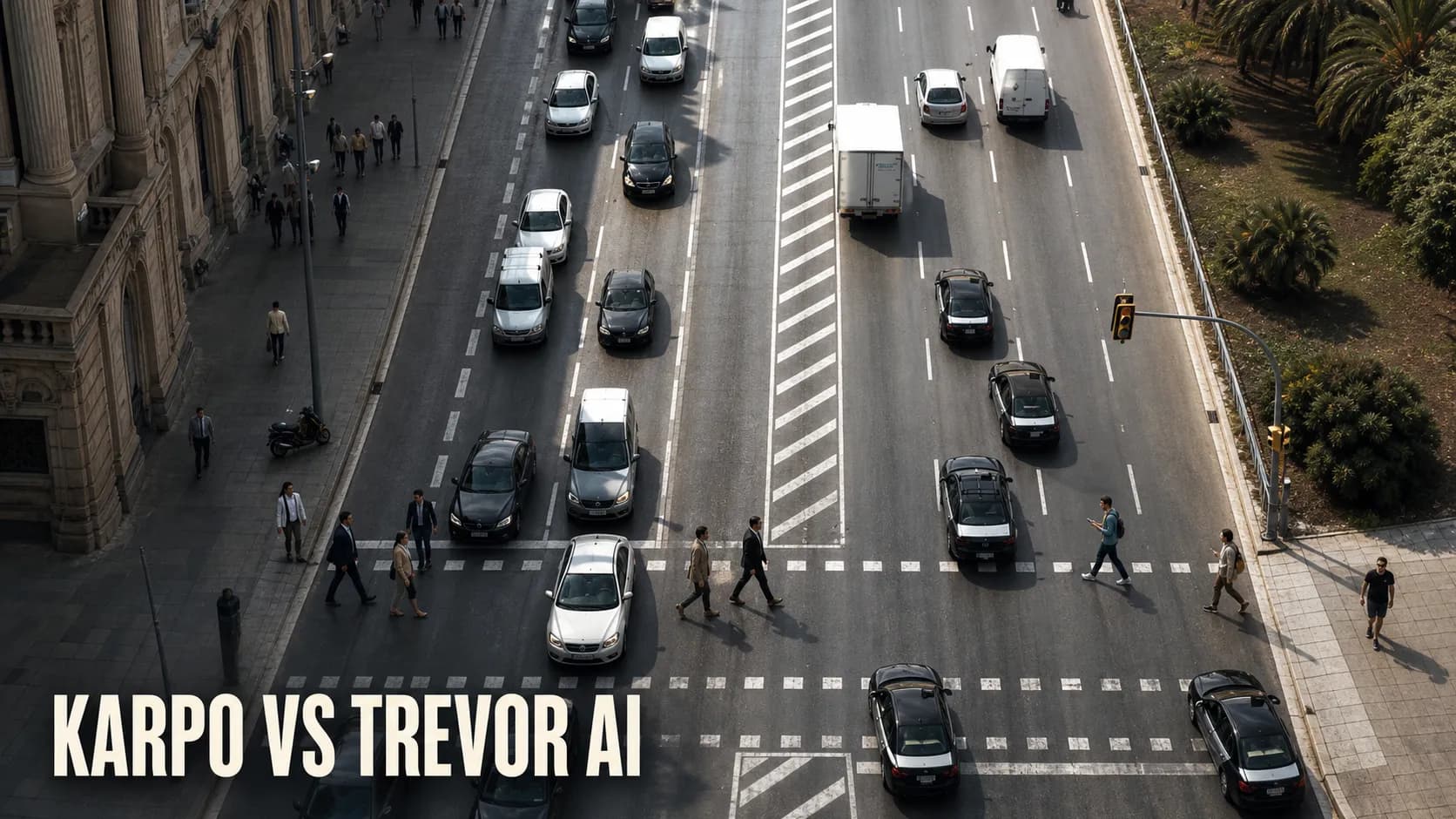 Karpo versus Trevor AI in a photorealistic editorial comparison.