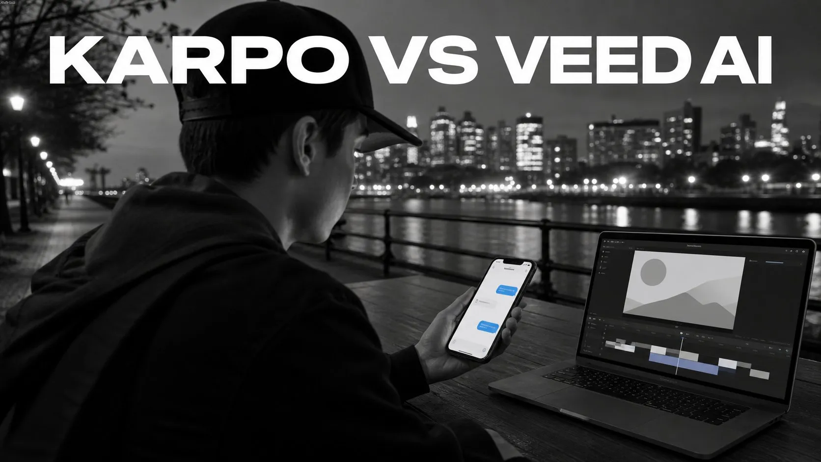 Photorealistic Karpo versus VEED AI comparison using a landscape route composition