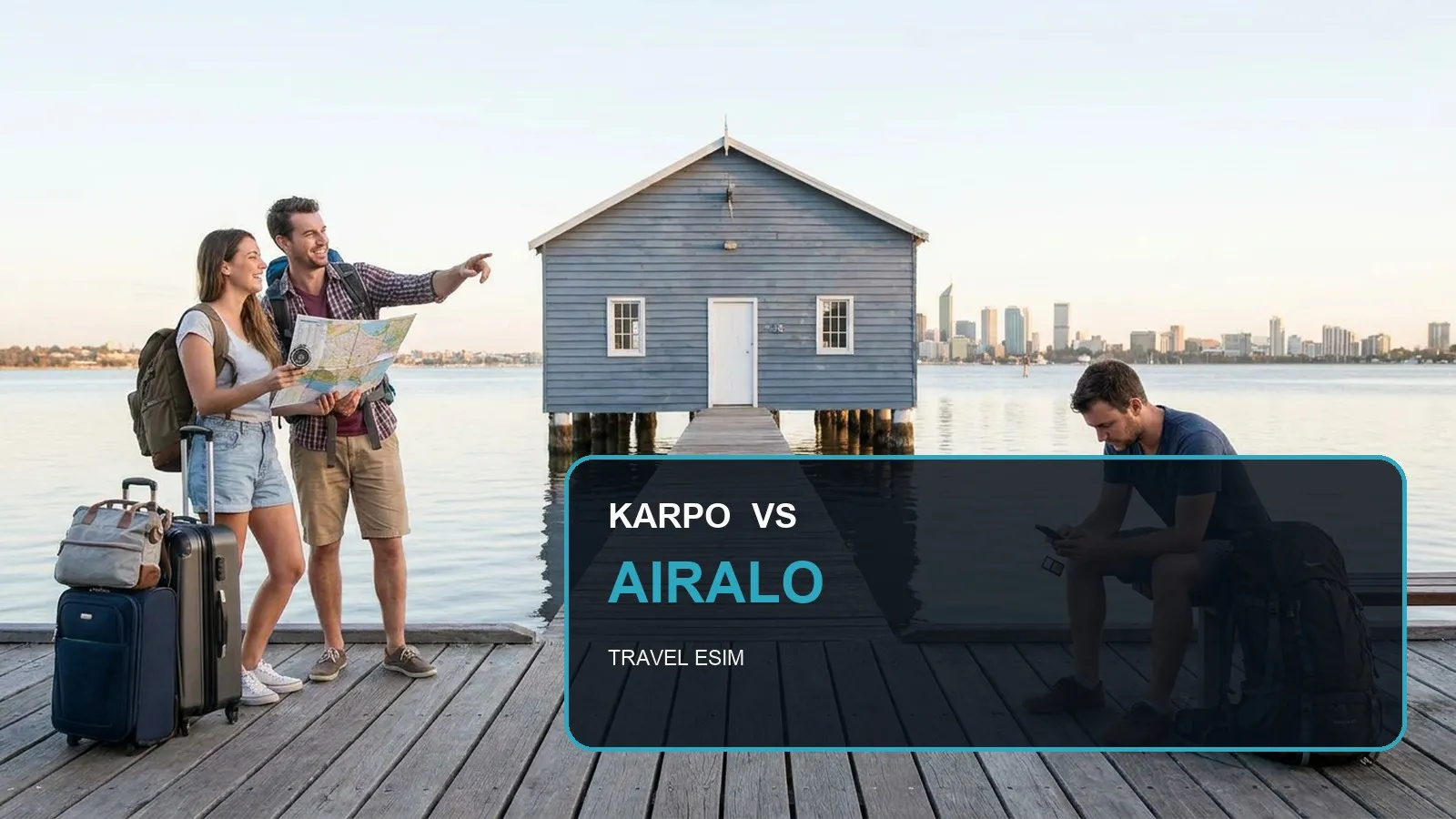 Karpo versus Airalo in a photorealistic editorial comparison.
