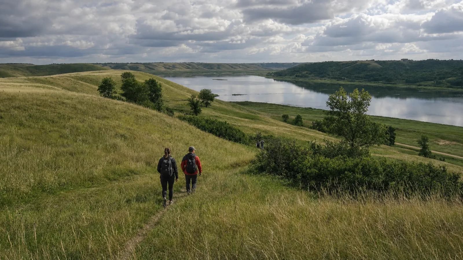 Hikers moving through an open landscape, representing AllTrails route discovery