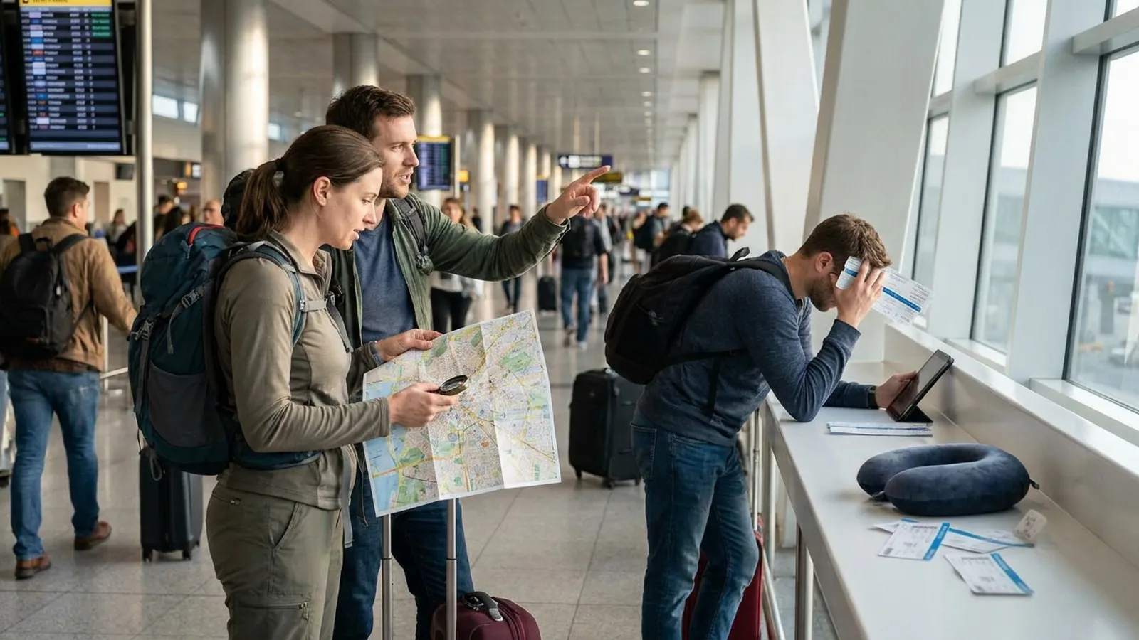 Photorealistic scene showing Karpo coordinating the wider day around Alternative Airlines.