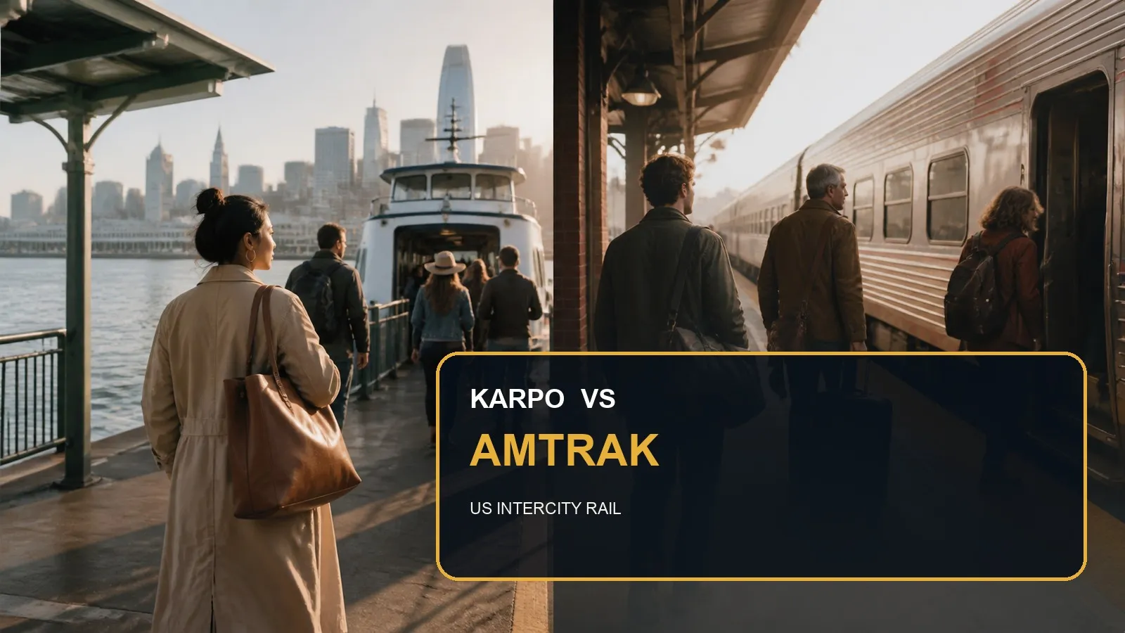 Karpo versus Amtrak in a photorealistic editorial comparison.