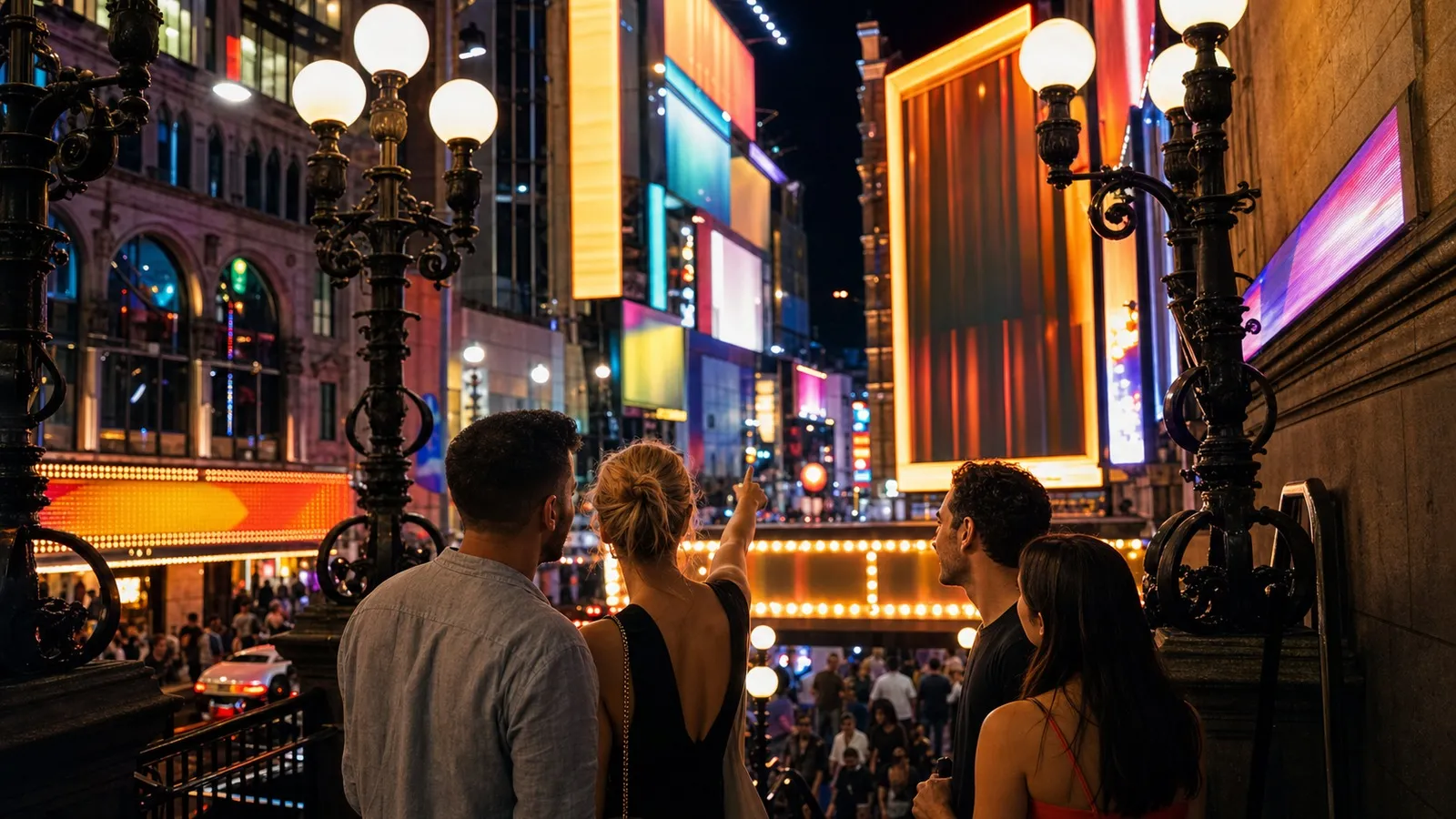 A lively city district representing the destination choices people make before opening navigation