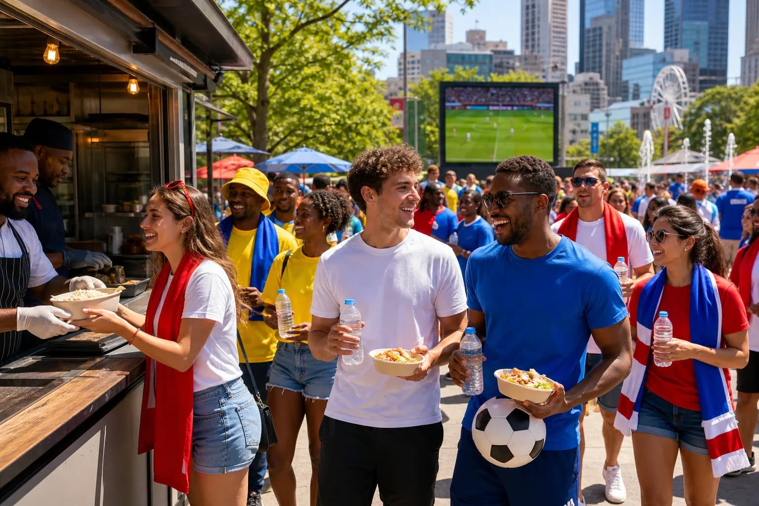 Atlanta fans watching England vs DR Congo in a bright public watch-party setting
