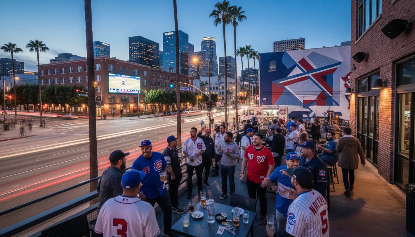 Social Spots for Cubs vs Nationals in Los Angeles: Gatherings & Good Times — photorealistic Los Angeles editorial scene