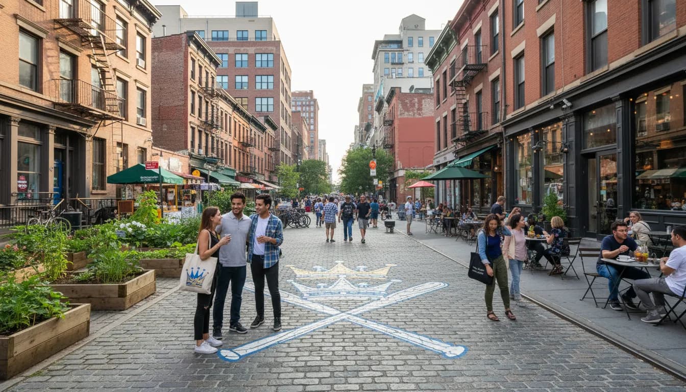 Exploring New York City Neighborhoods: Royals - Dodgers Local Guide — photorealistic New York City editorial scene
