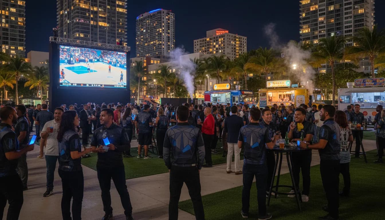 Miami's Sports Social Scene: Star Wars Zero Company & Beyond — photorealistic Miami editorial scene
