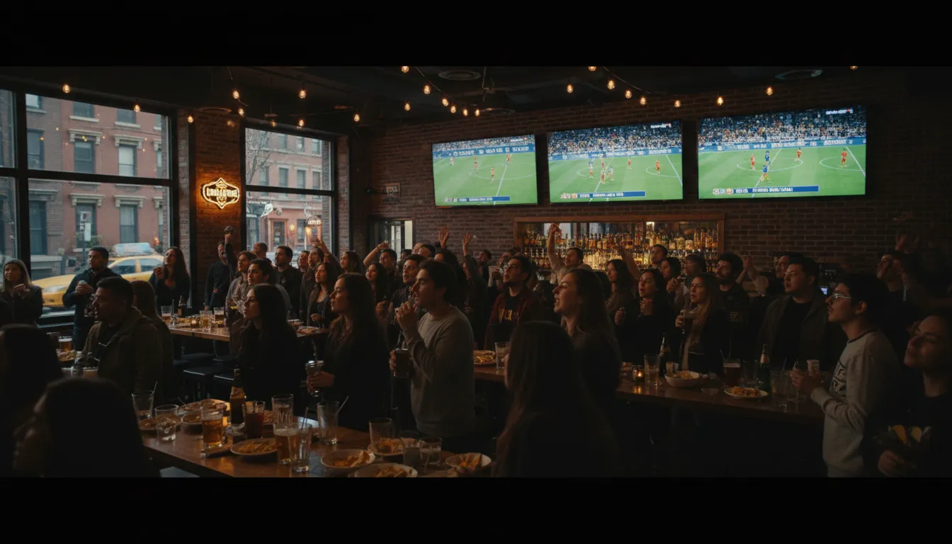 New York City Watch Parties: Finding Spots for 'Columbus vs Pumas UNAM' Spectacles — photorealistic New York City editorial scene