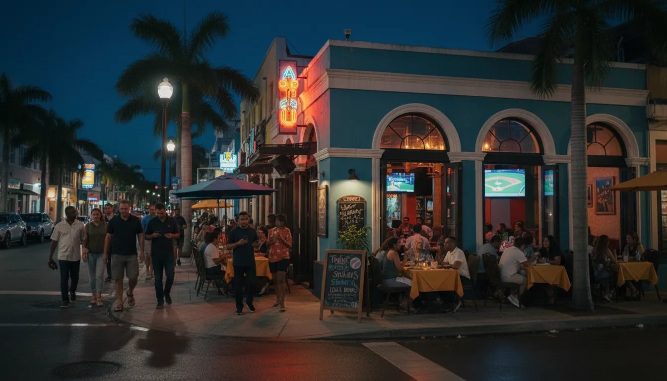 Miami Dining Guide: Eating Out Amidst 'Little League World Series' Conversations — photorealistic Miami editorial scene