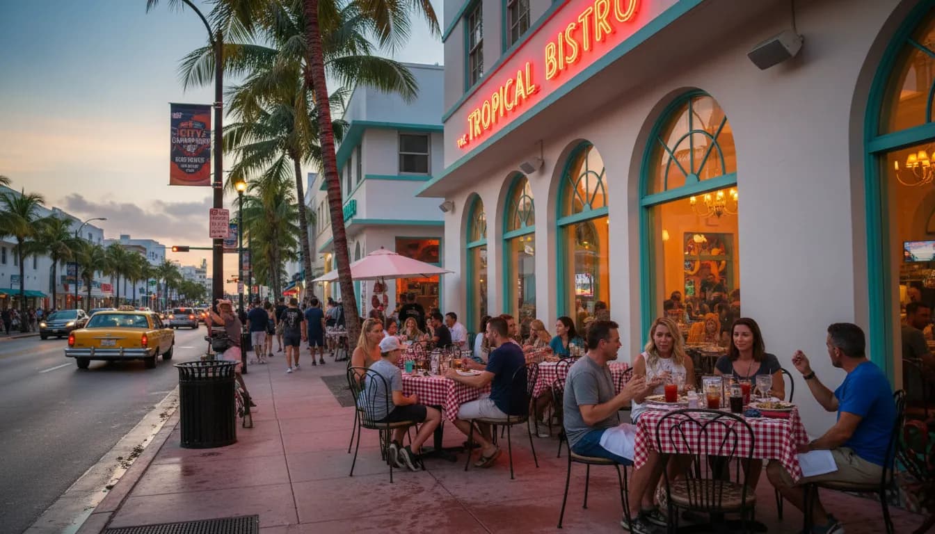 Practical city scene for Miami Dining Guide: Eating Out Amidst 'Little League World Series' Conversations