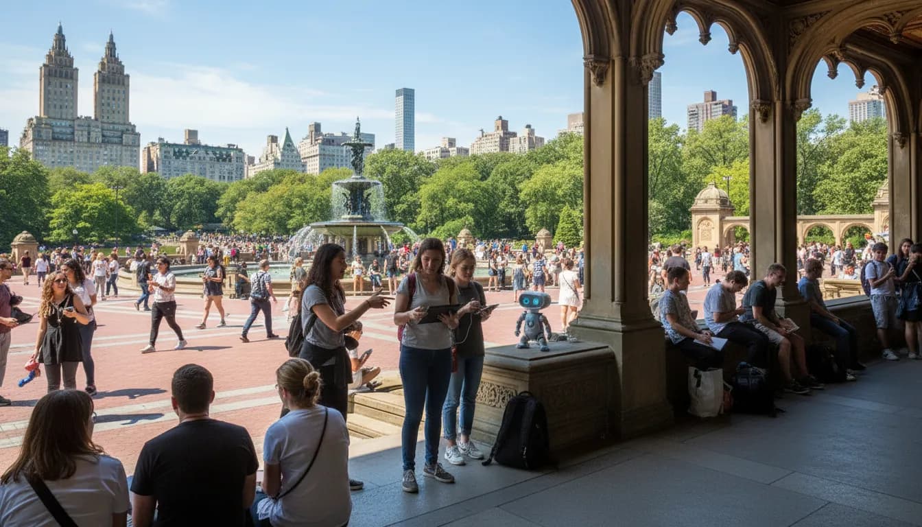 New York City's Free Wonders: Engaging with the 'Grok Bot' Conversation — photorealistic New York City editorial scene