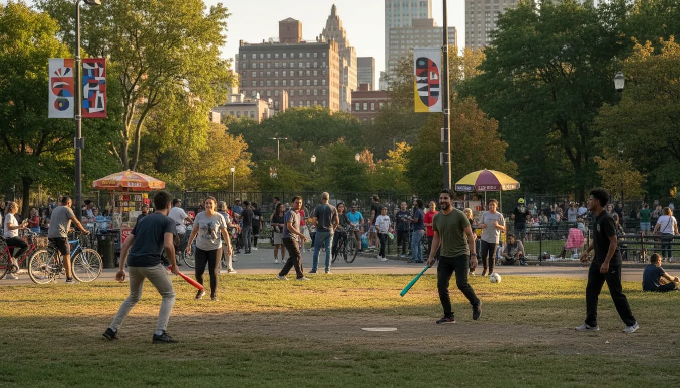 Dodger Game Buzz: NYC Weekend Choices Beyond the Screen — photorealistic New York City editorial scene