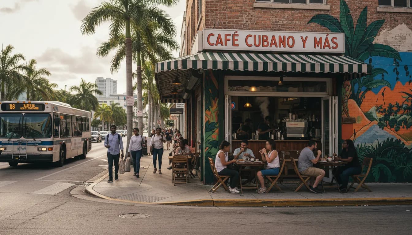 Practical city scene for Miami's Unique Coffee Spots: Beyond the '7 Brew' Trend