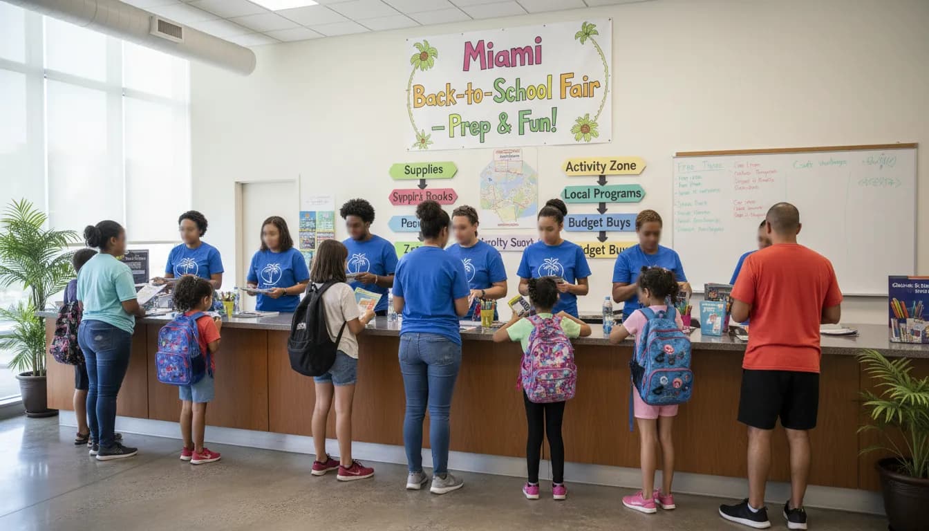 Miami's Back-to-School Season: Unrelated to 'América - Timbers' Matches — photorealistic Miami editorial scene