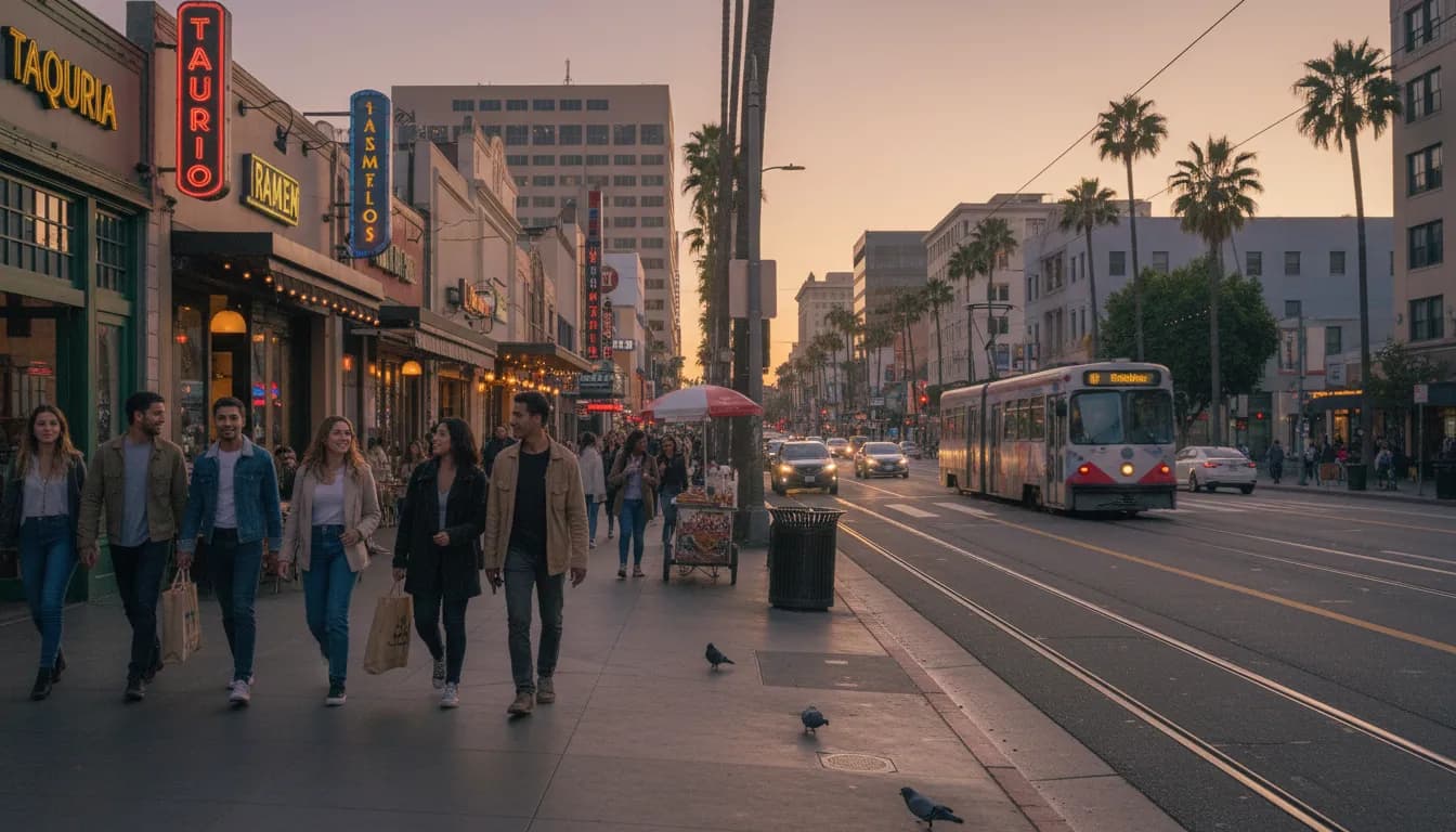 Los Angeles Dining Guide: Beyond the 'FedEx Cup' and Sporting Events — photorealistic Los Angeles editorial scene