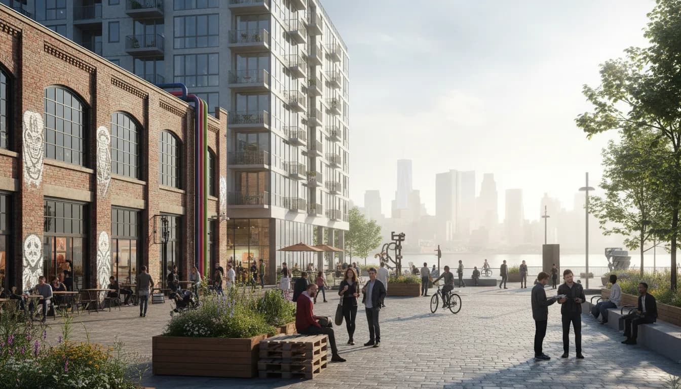 Navigating NYC's Industrial Heritage: Beyond the 'Turbine Blade' Industry Focus — photorealistic New York City editorial scene