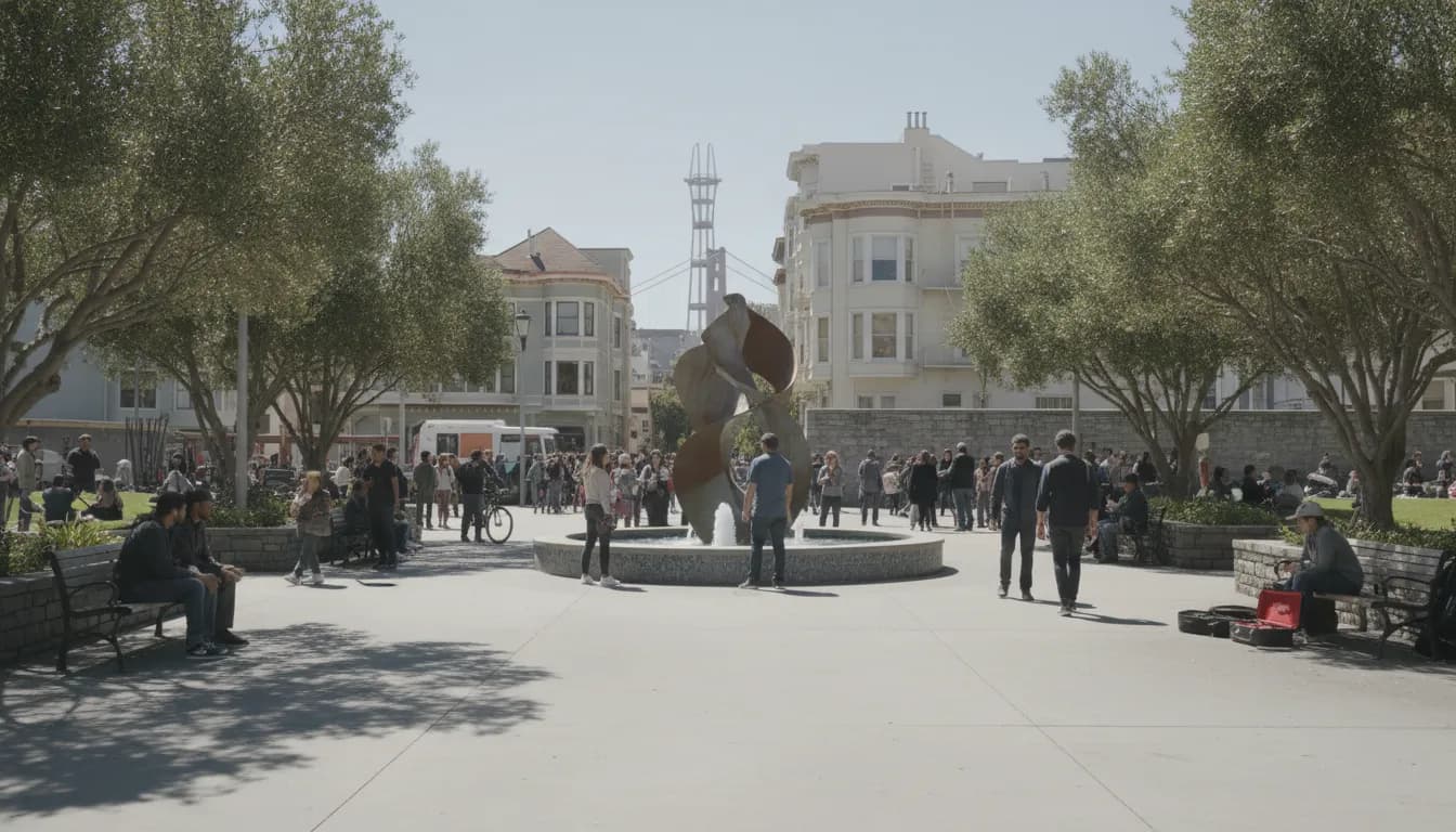 Practical city scene for San Francisco's Free Cultural Experiences: Far from 'Dunkin'' Promotions